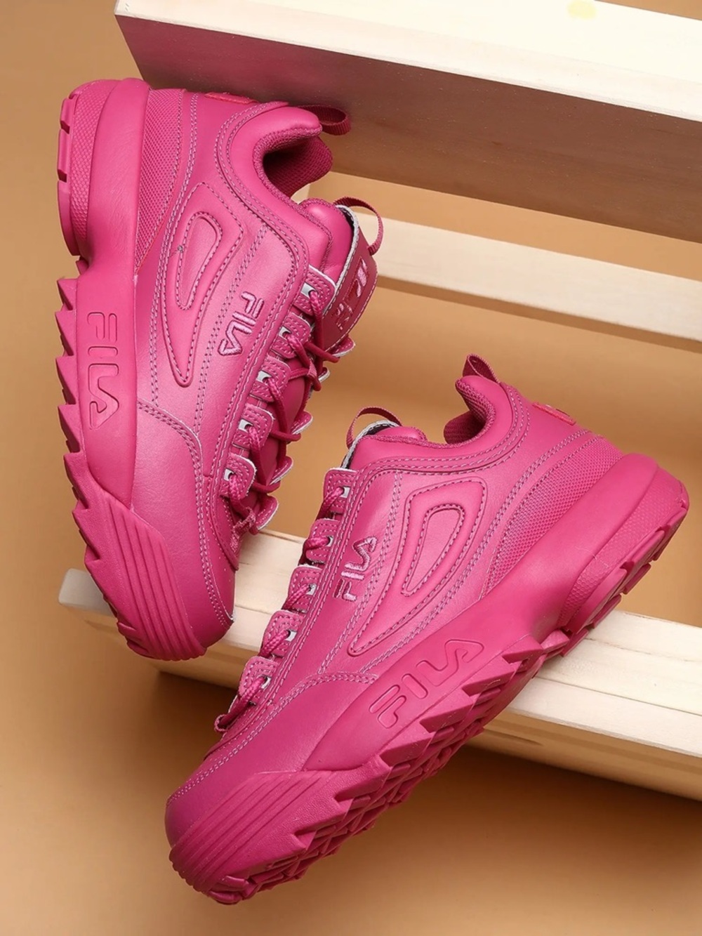 Fila Women's Disruptor Bright Pink Lace-Up Sneakers